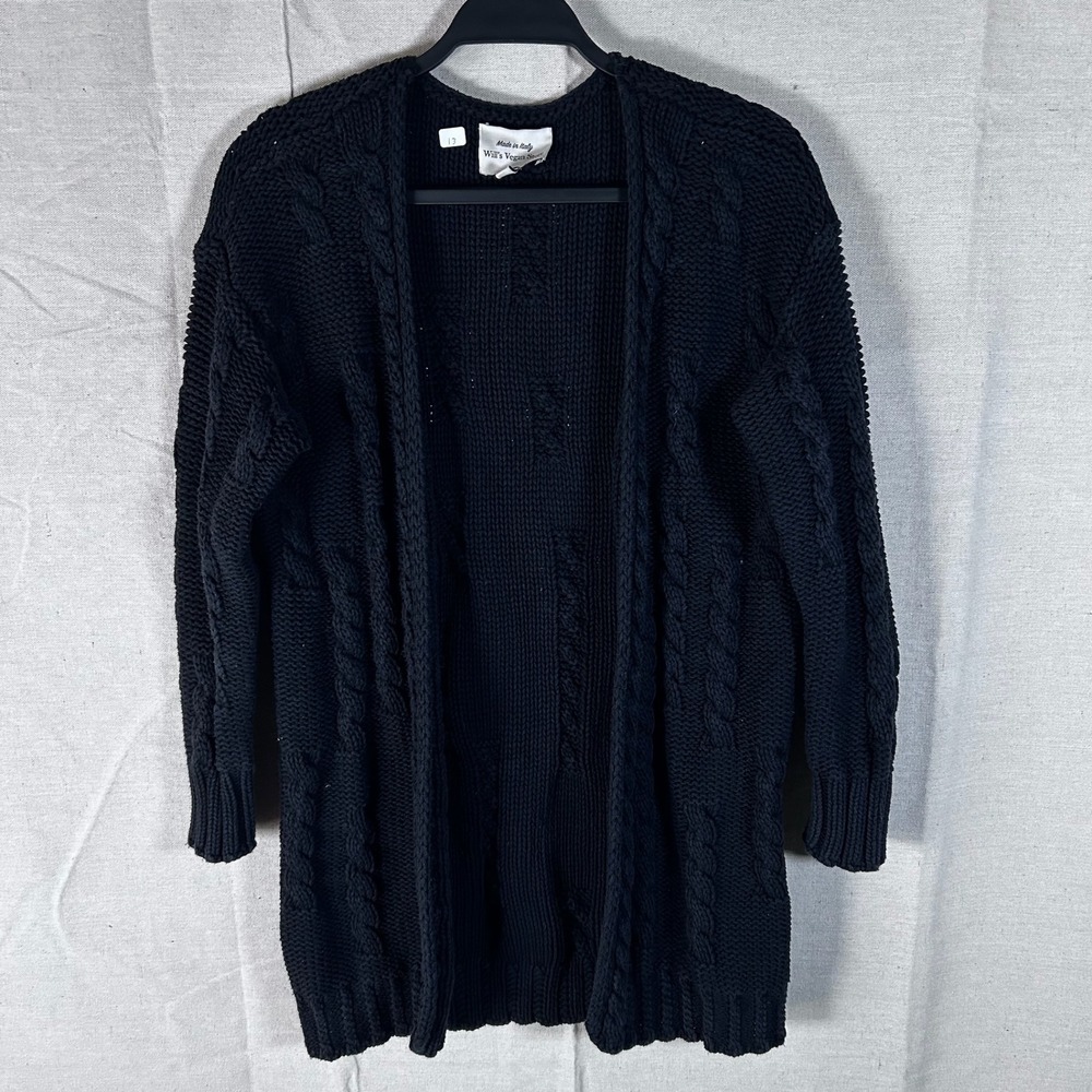 Wills Vegan Store Black Cable Knit Cardigan Sweater Made in Italy Mens Medium